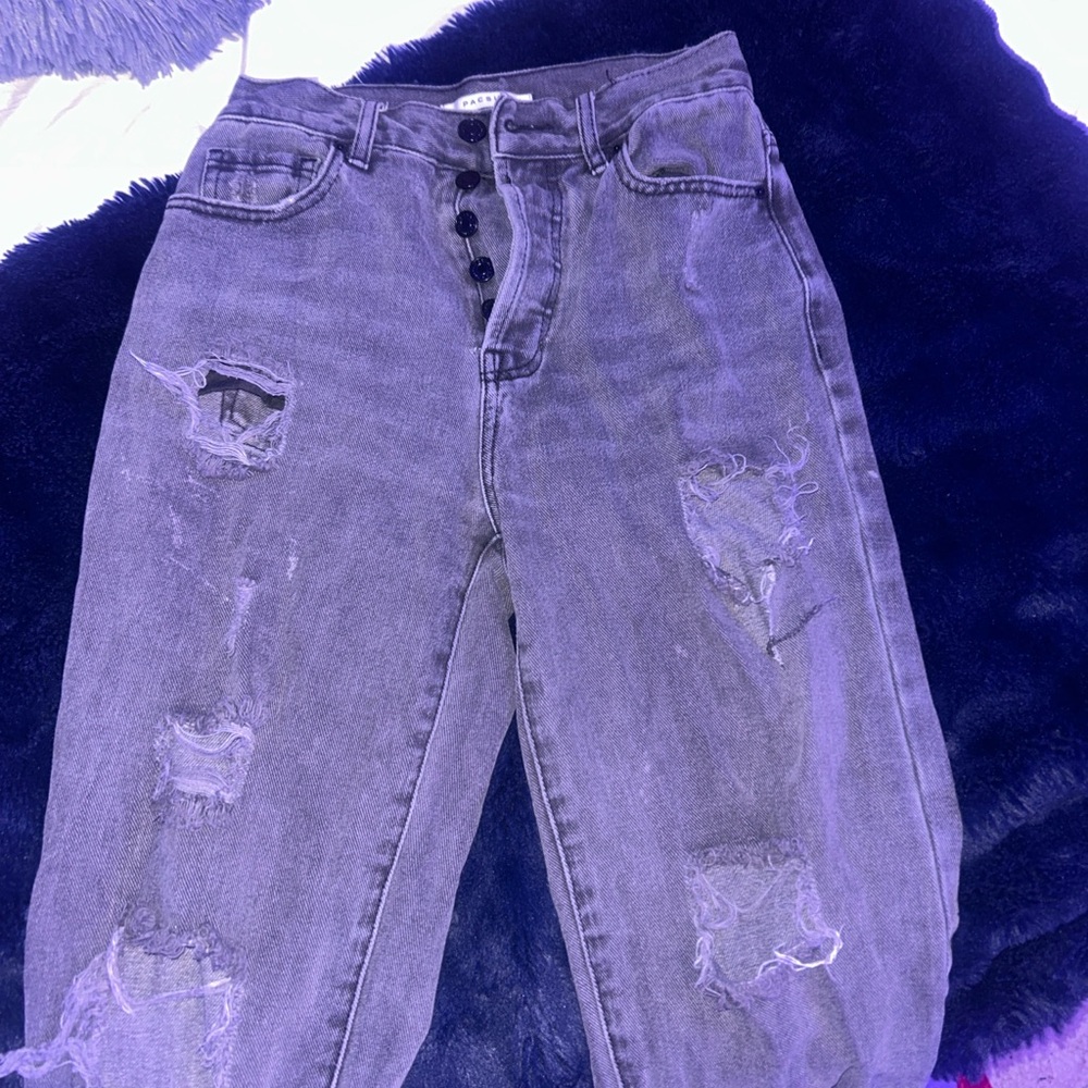PacSun Gray High Rise Jeans with Distressed Details